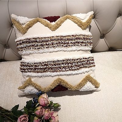 Moroccan style Cushion Cover Pillow Case Luxury Handmade Geometric Stripe Brown For Sofa  Bed Home Decorative Canvas 45x45cm