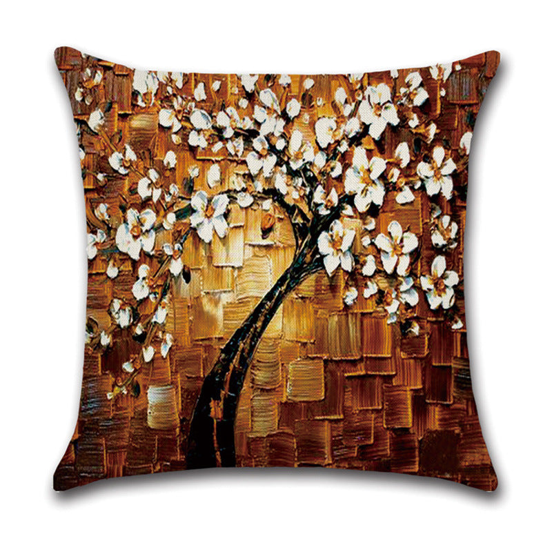 Pillow Cover Linen Autumn Deciduous Landscape Beautiful Art Reddish Yellow White