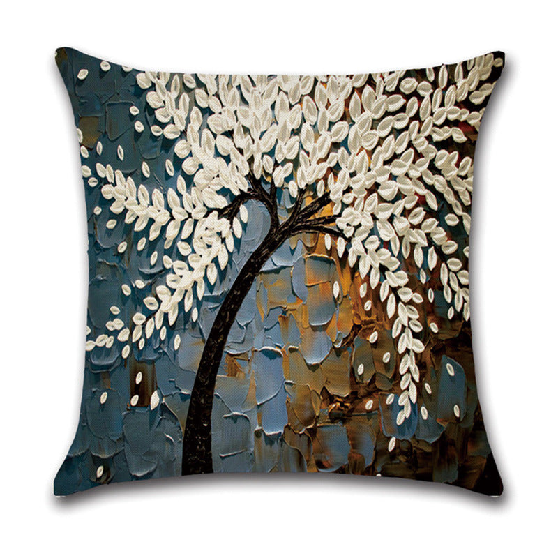 Pillow Cover Linen Autumn Deciduous Landscape Beautiful Art Reddish Yellow White