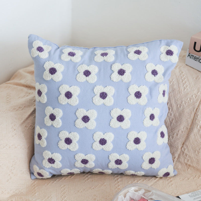 Flower Simple Nordic Cotton Embroidered Pillow Homestay Style Pillowcase