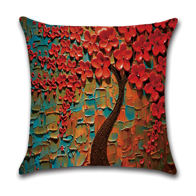 Pillow Cover Linen Autumn Deciduous Landscape Beautiful Art Reddish Yellow White