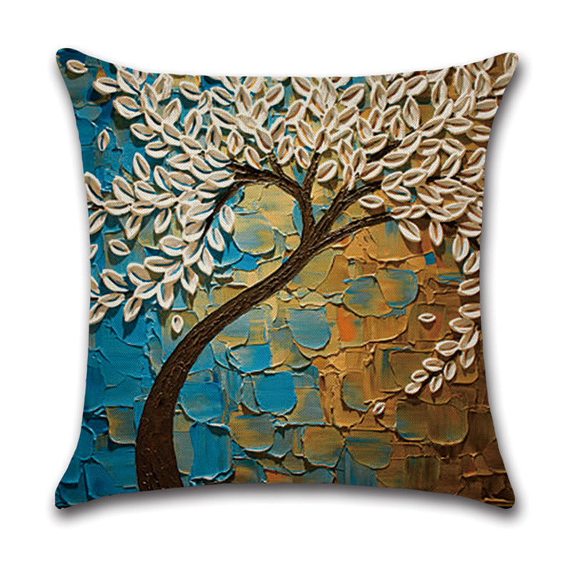 Pillow Cover Linen Autumn Deciduous Landscape Beautiful Art Reddish Yellow White