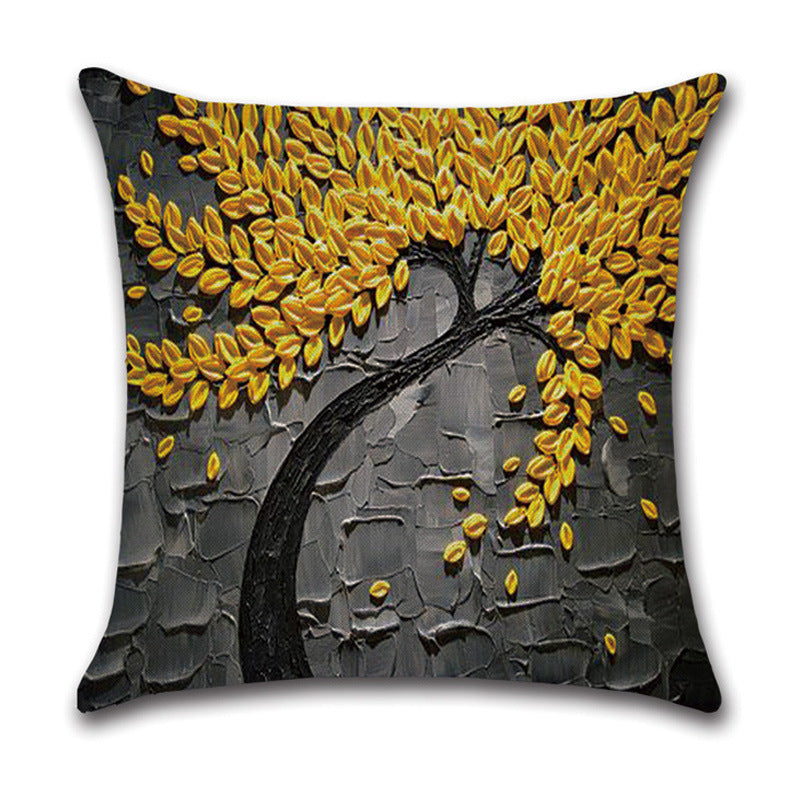 Pillow Cover Linen Autumn Deciduous Landscape Beautiful Art Reddish Yellow White