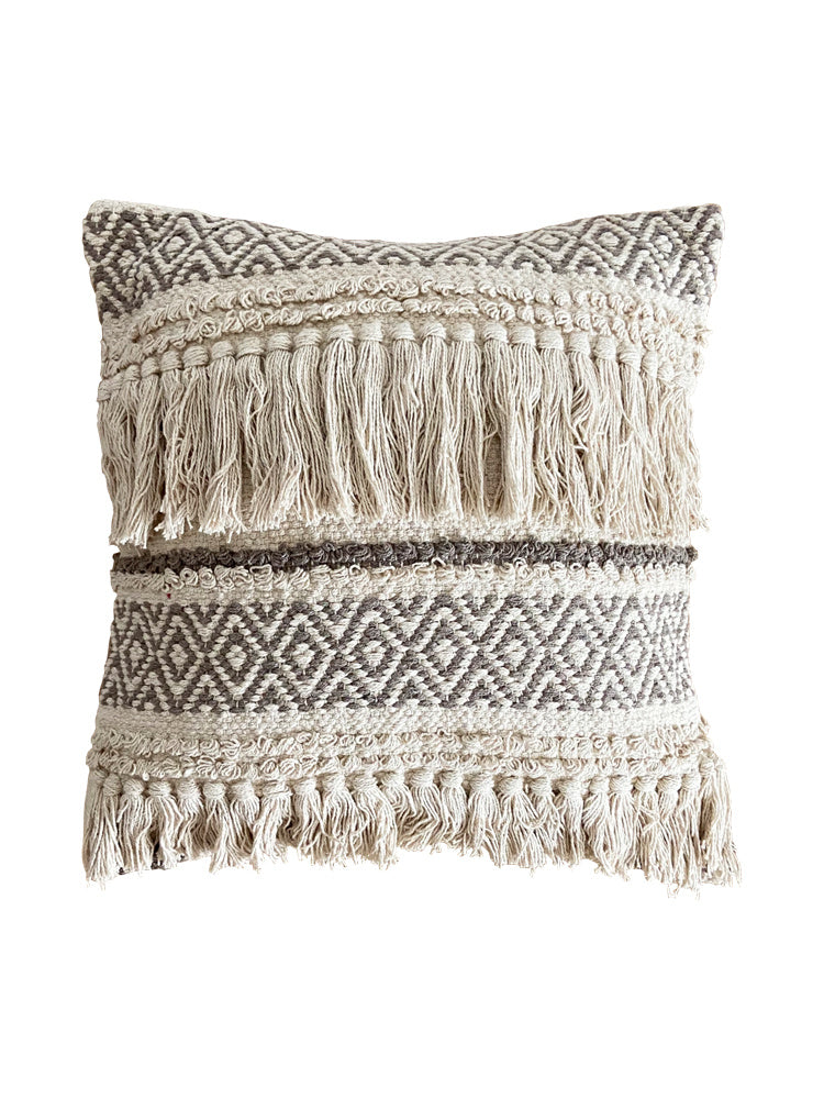 Handwoven Throw Pillow Cover With Tassel Beige Retro