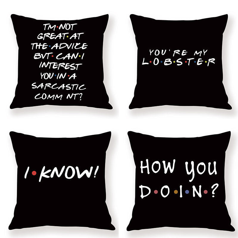 Designer's FRIENDS Black English Letter Pillow Cover Only