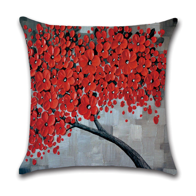 Pillow Cover Linen Autumn Deciduous Landscape Beautiful Art Reddish Yellow White