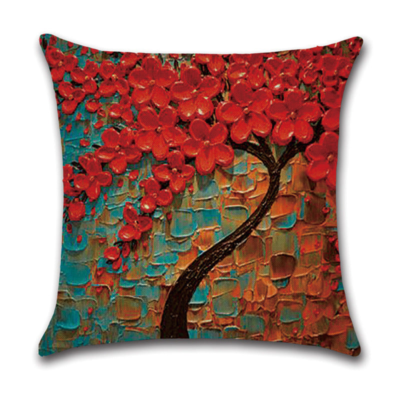 Pillow Cover Linen Autumn Deciduous Landscape Beautiful Art Reddish Yellow White