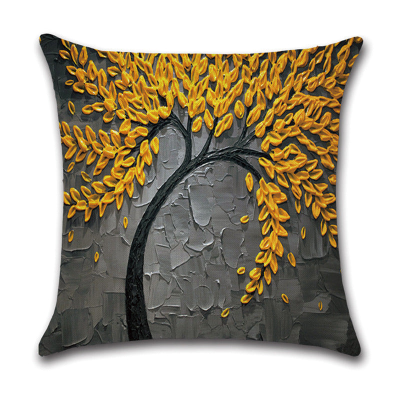 Pillow Cover Linen Autumn Deciduous Landscape Beautiful Art Reddish Yellow White