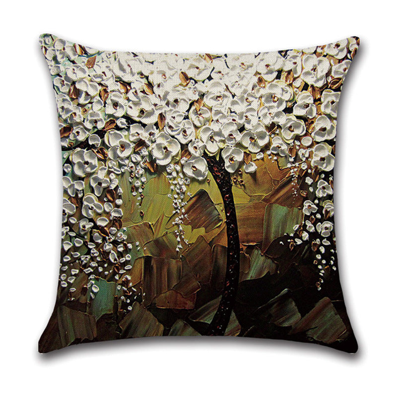 Pillow Cover Linen Autumn Deciduous Landscape Beautiful Art Reddish Yellow White