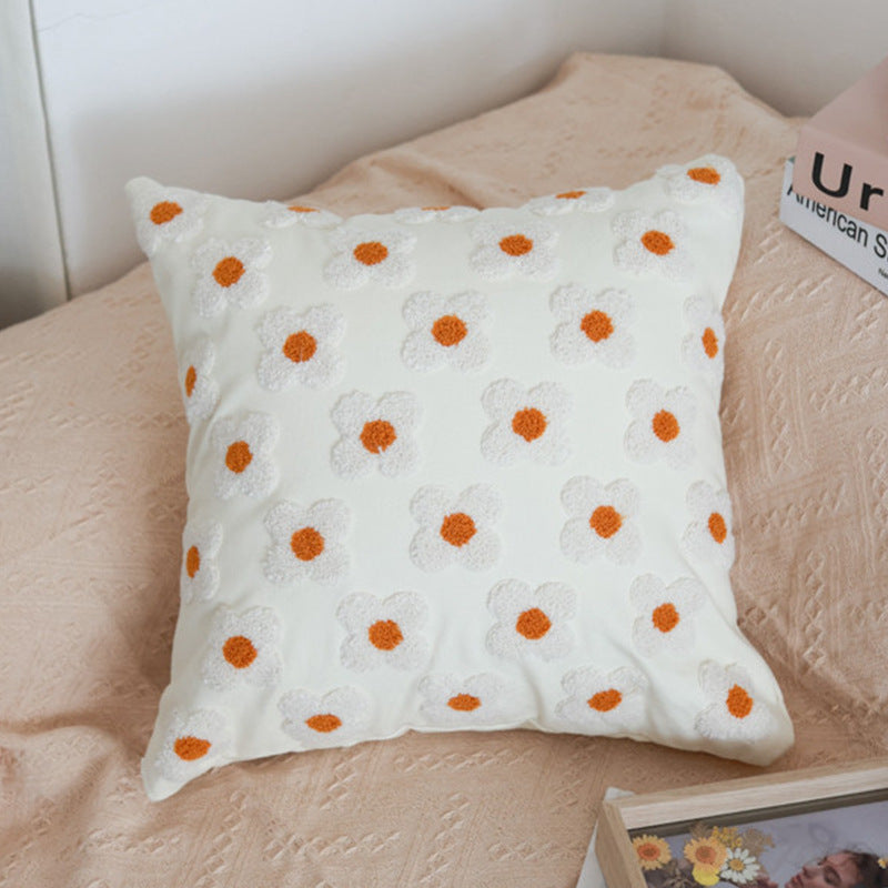 Flower Simple Nordic Cotton Embroidered Pillow Homestay Style Pillowcase