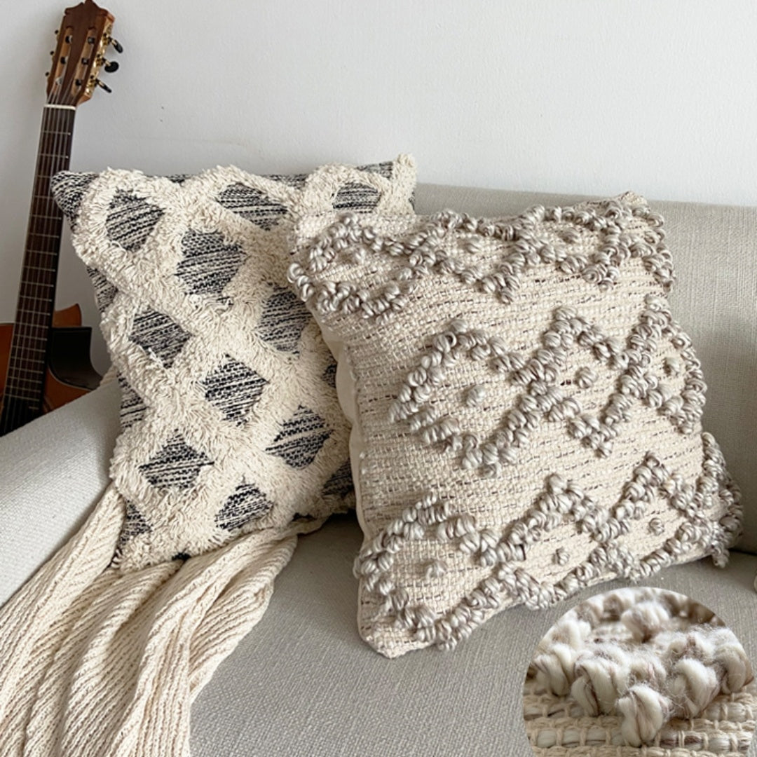 Handwoven Throw Pillow Cover With Tassel Beige Retro