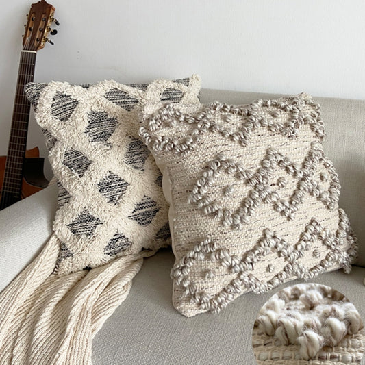 Handwoven Throw Pillow Cover With Tassel Beige Retro