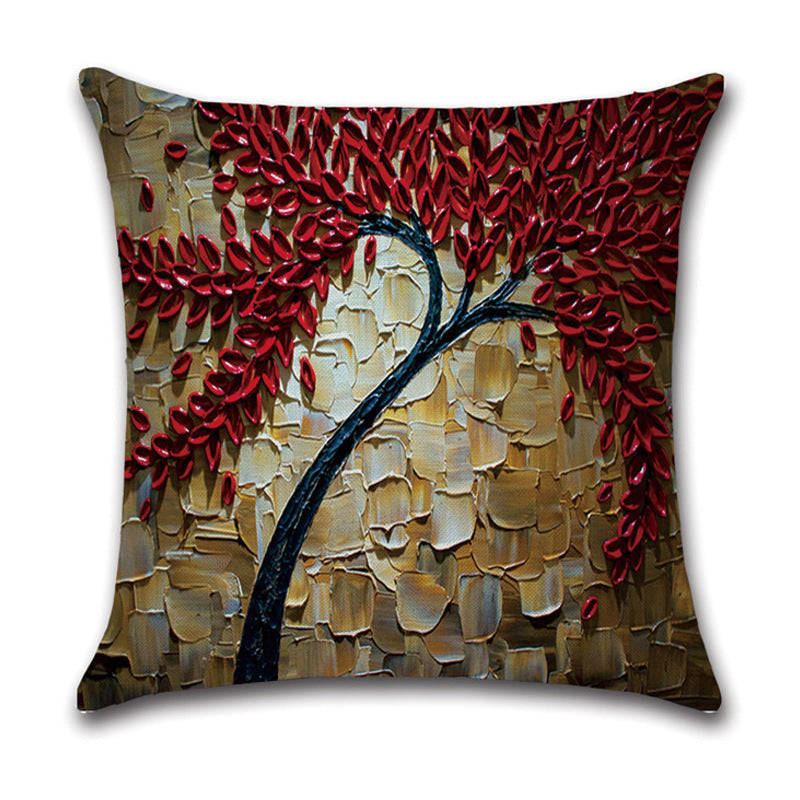 Pillow Cover Linen Autumn Deciduous Landscape Beautiful Art Reddish Yellow White