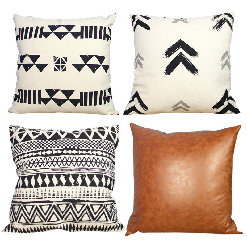 Nordic Ins Light Luxury Geometric PU Leather Pillow Cover