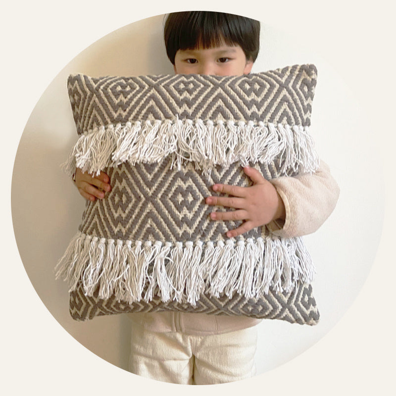 Handwoven Throw Pillow Cover With Tassel Beige Retro