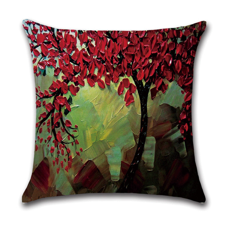 Pillow Cover Linen Autumn Deciduous Landscape Beautiful Art Reddish Yellow White