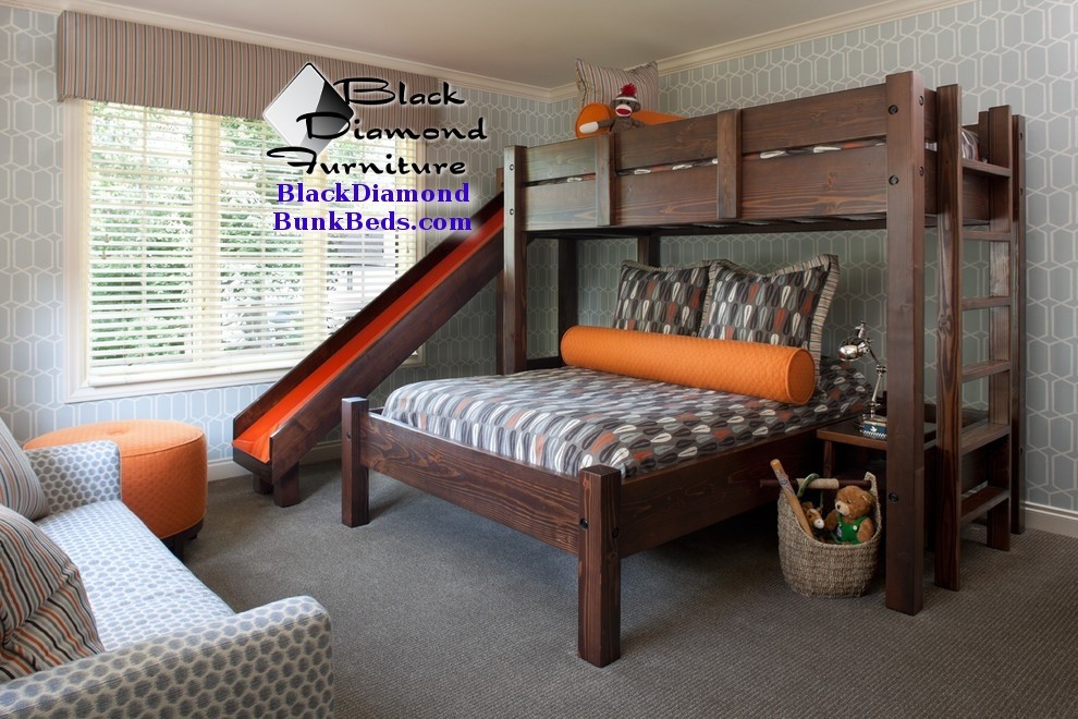 Orlando Custom Bunk Bed With Slide, Twin Over Queen Loft Bed With Stairs